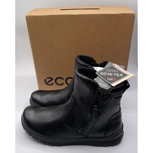 ECCO Solice Gore-Tex Black Leather Waterproof Side Zip Ankle Boots Women Size 38